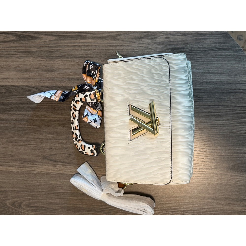 White Textured Top Handle Satchel Crossbody Bag with Scarf Fashion Purse